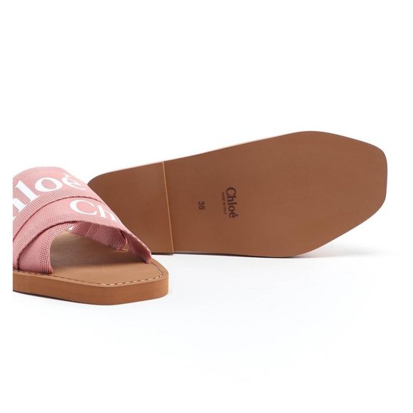SOLD Chloe Woody Flat Logo Ribbon Slide Sandals - Picture 2 of 5